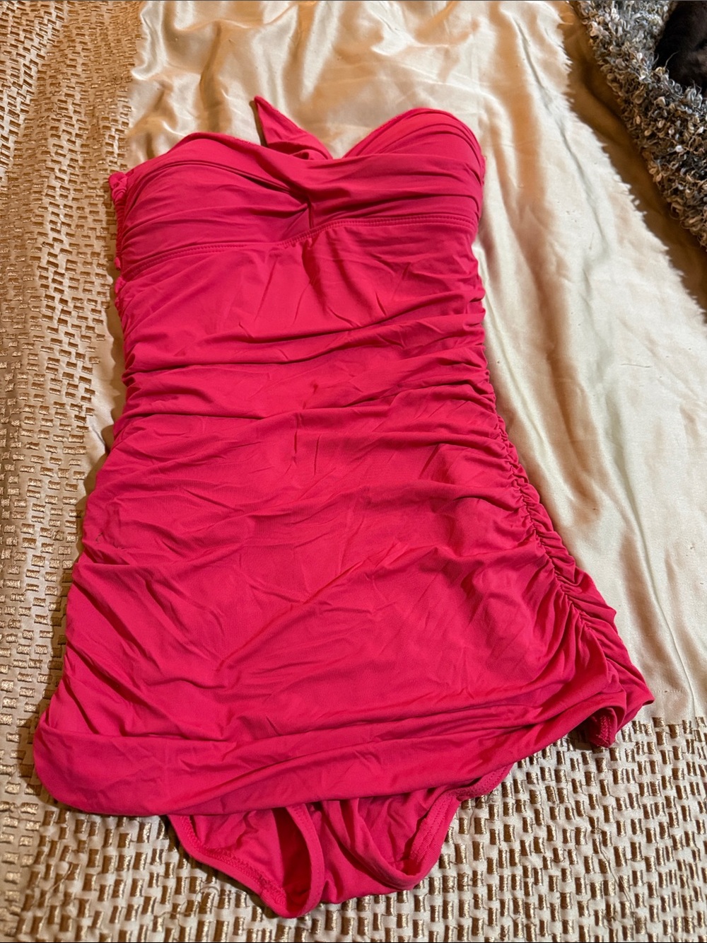 Carmen Marc Valvo Hot Pink Ruched One-Piece Swimsuit